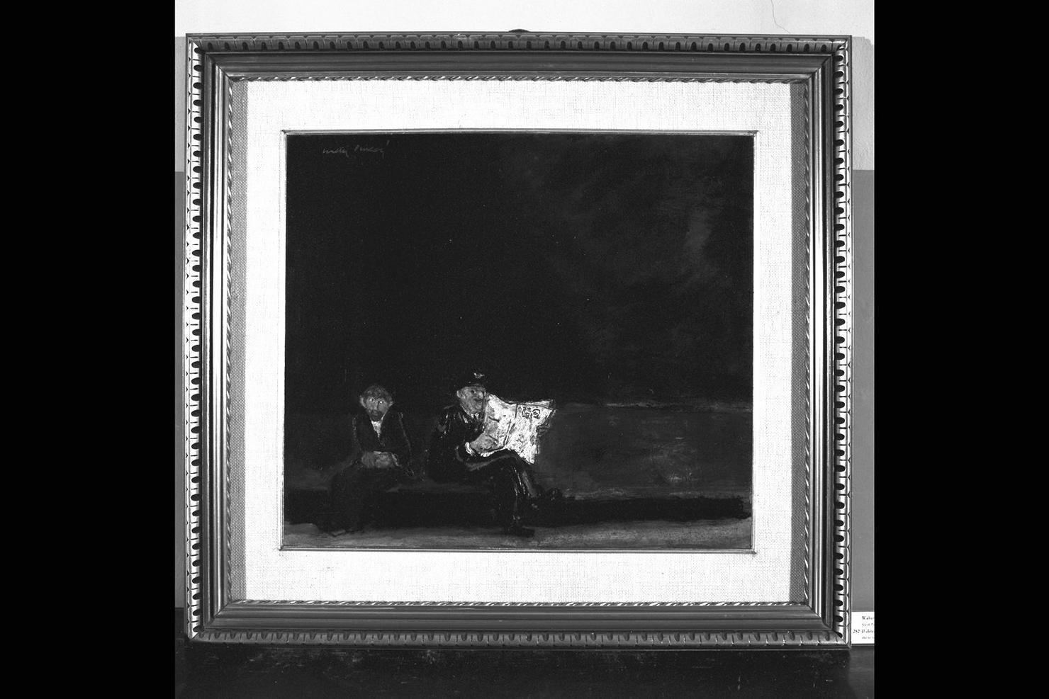 Il detenuto, figure maschili sedute (dipinto) di Piacesi Walter (sec. XX)