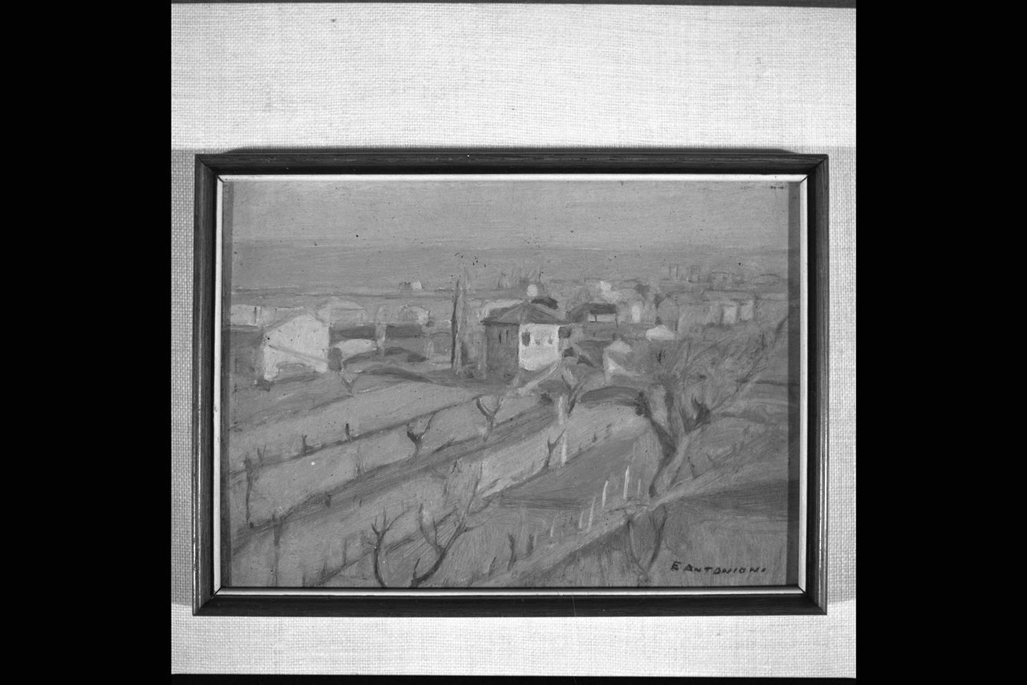 Gli orti di Fano, paesaggio rurale (dipinto) di Antonioni Emilio (sec. XX)