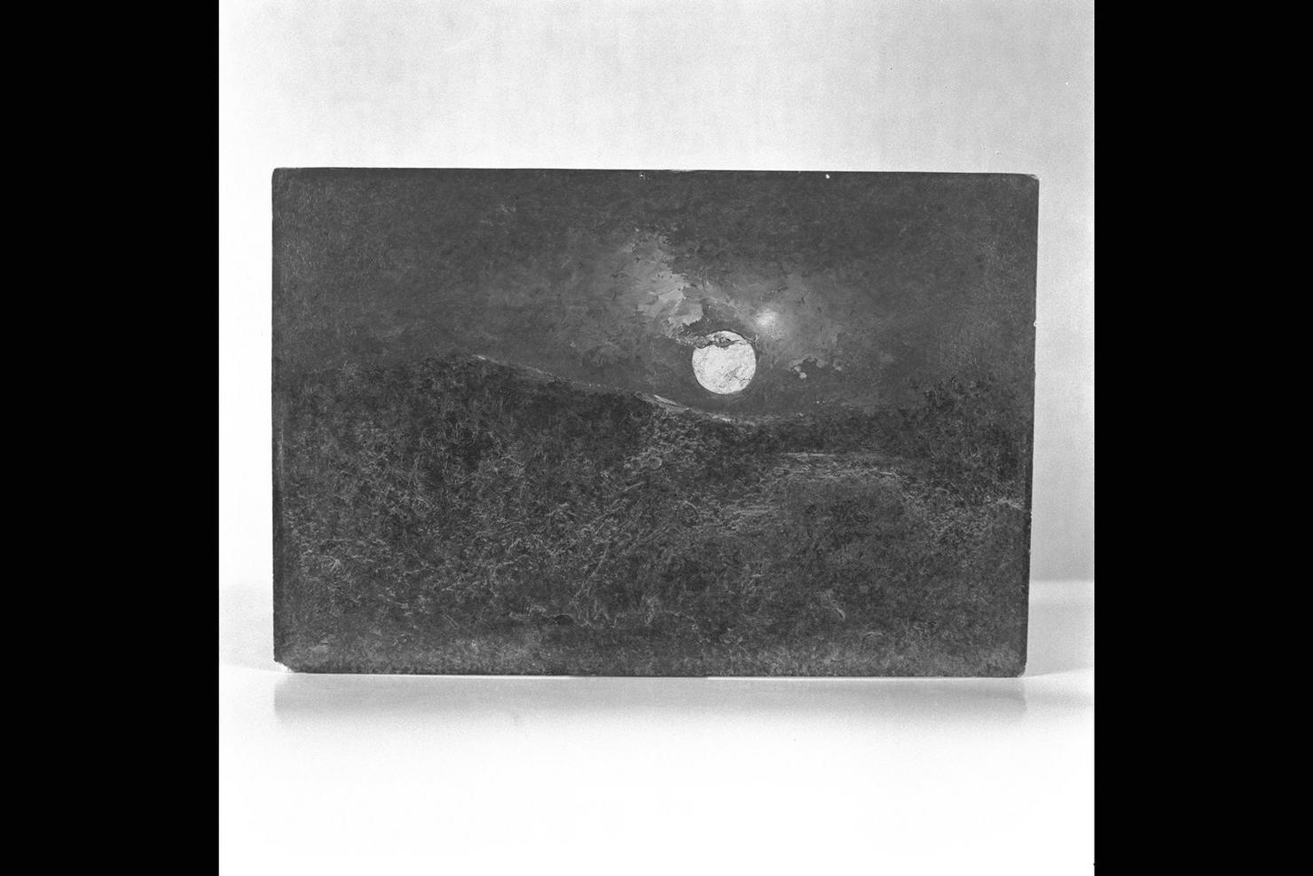 Sorgere di luna piena, paesaggio con luna piena (dipinto) di Baynes Gualtiero (fine/inizio secc. XIX/ XX)
