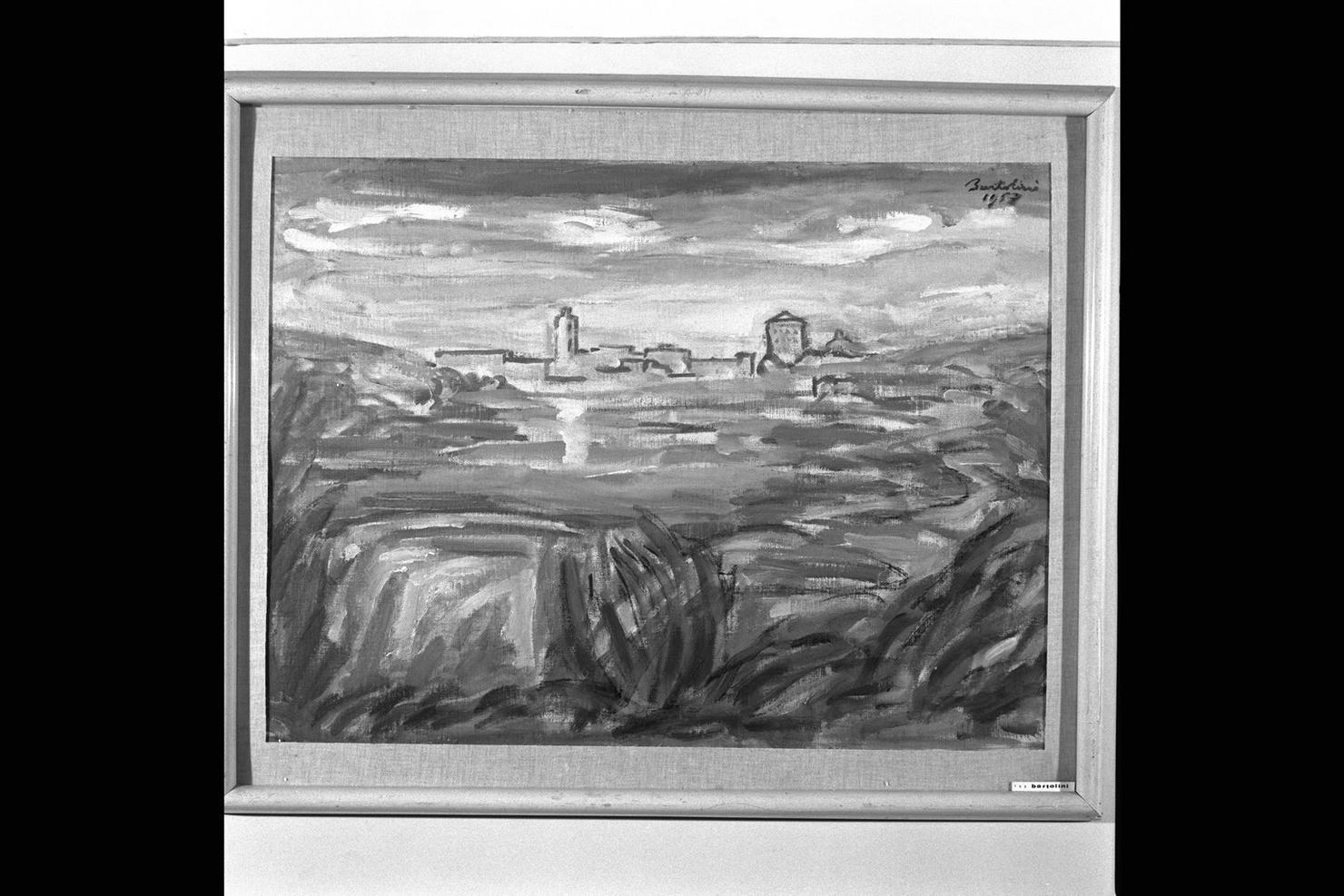 Periferia, paesaggio con città (dipinto) di Bartolini Luigi (sec. XX)