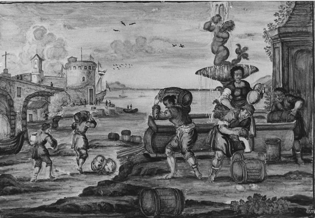 porto (mattonella) di Grue Francesco Saverio di Giovanni (attribuito) (sec. XVIII)