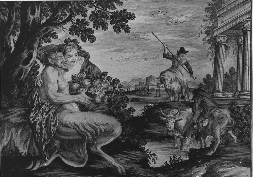 fauno e ninfa (mattonella) di Gentili Giacomo il Giovane (sec. XVIII)