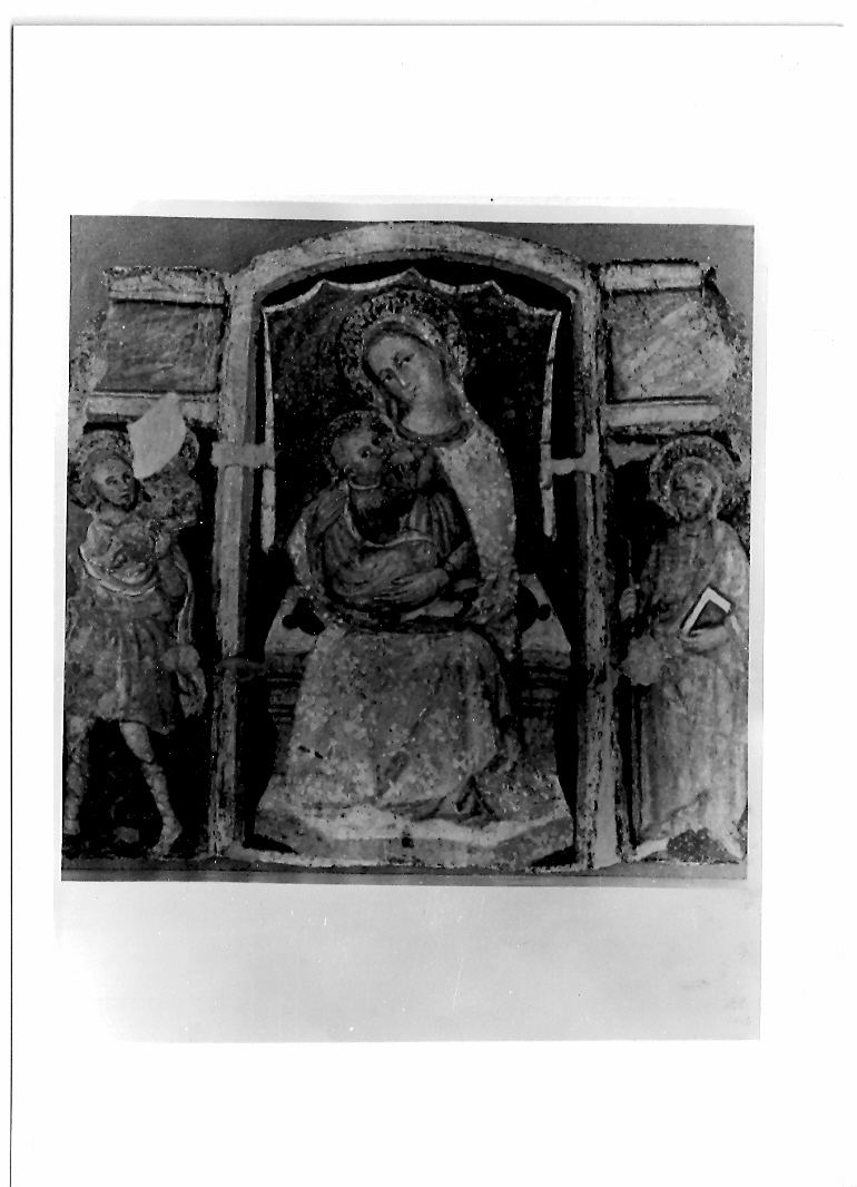 Madonna con Bambino in trono con San Cristoforo e San Pellegrino (dipinto) - ambito fabrianese (prima metà sec. XV)