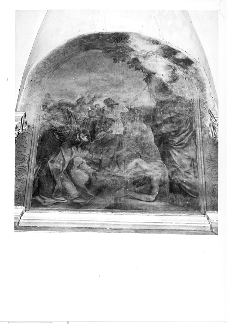 Mosè fa scaturire l'acqua dalla roccia (dipinto, ciclo) di Buratti Girolamo (attribuito) (sec. XVII)