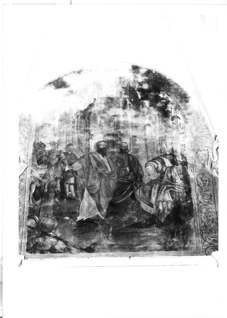 Mosè e Aronne davanti al faraone (dipinto, ciclo) di Buratti Girolamo (attribuito) (sec. XVII)
