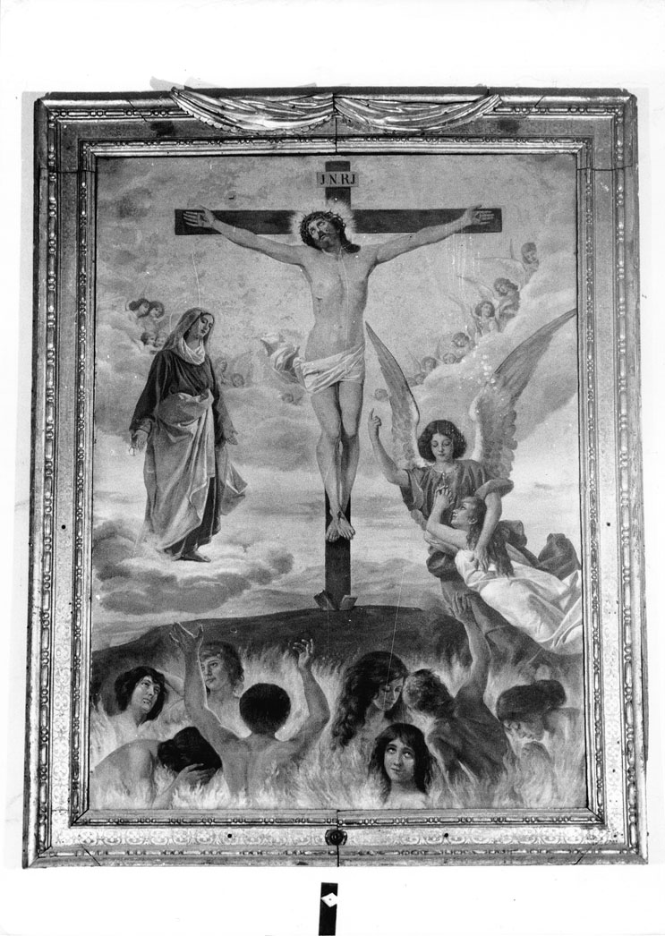 Cristo crocifisso e anime del purgatorio (dipinto) - ambito italiano (prima metà sec. XIX, sec. XX)