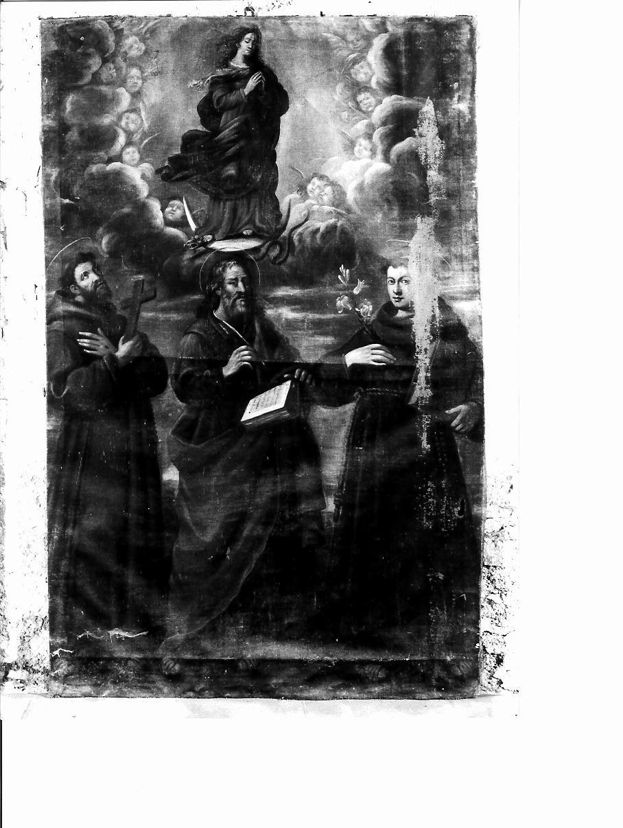 Madonna Immacolata con San Francesco, San Giovanni Evangelista e Sant'Antonio (dipinto) - ambito marchigiano (sec. XVIII)
