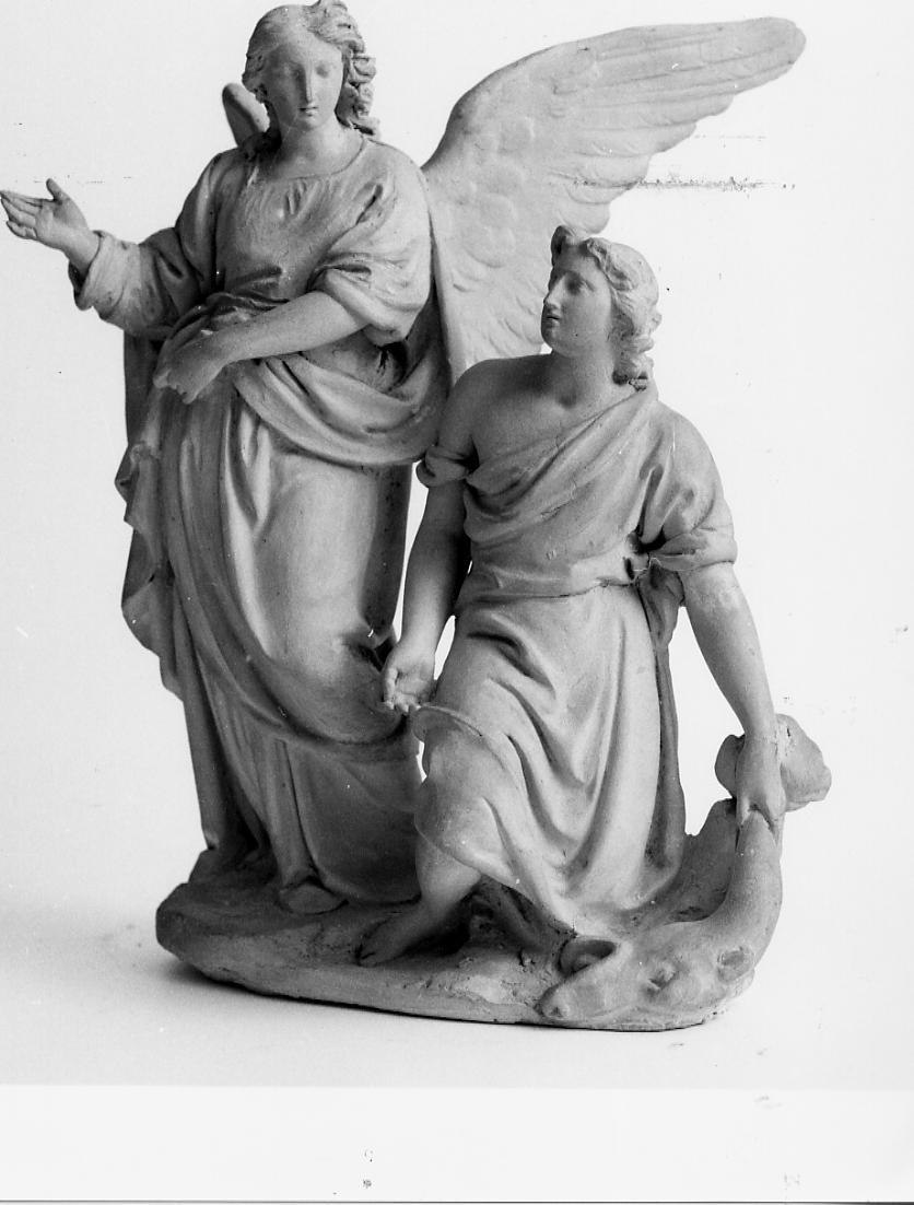 incontro di Tobia e e Tobit con San Raffaele Arcangelo (gruppo scultoreo) di Paci Emidio (sec. XIX)