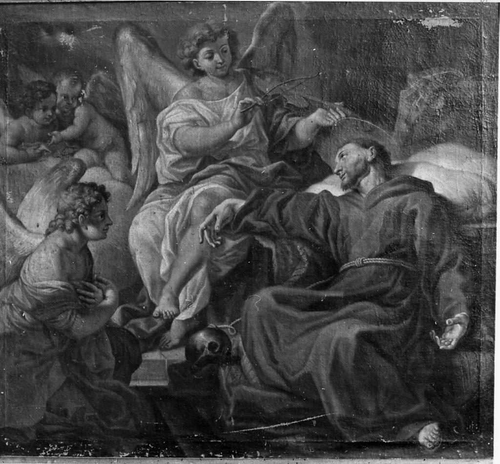 San Francesco d'Assisi morente ha la visione dell'angelo che suona il violino (dipinto) - ambito ascolano (sec. XVIII)