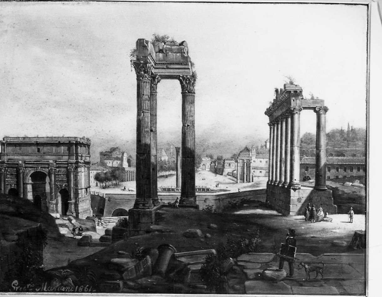 Fori romani, veduta dei Fori Romani (dipinto) di Mariani Gregorio (sec. XIX)