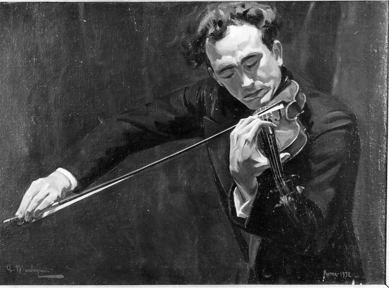 ritratto di violinista (dipinto) di Marchegiani Armando (sec. XX)