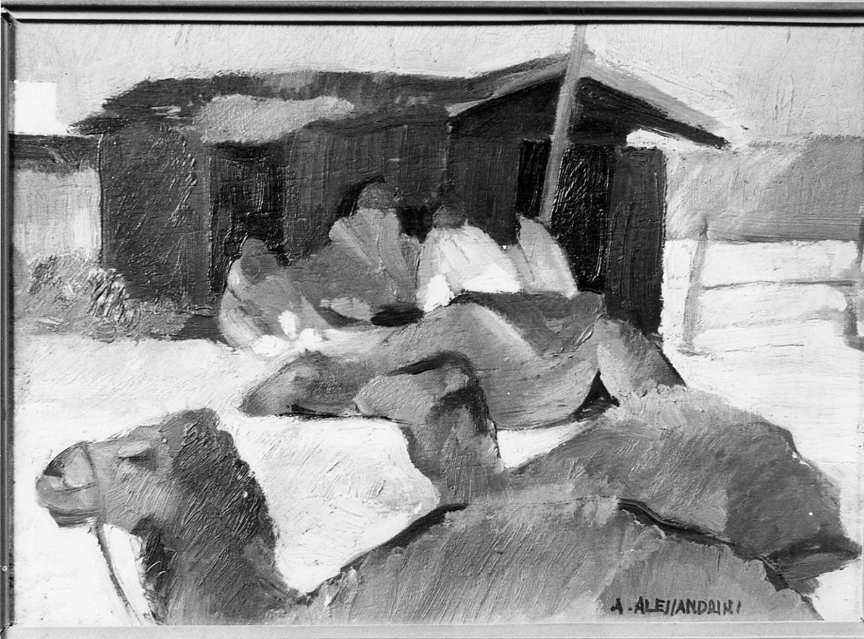 cammelli arabi, cammelli arabi (dipinto) di Alessandrini Adriano (sec. XX)