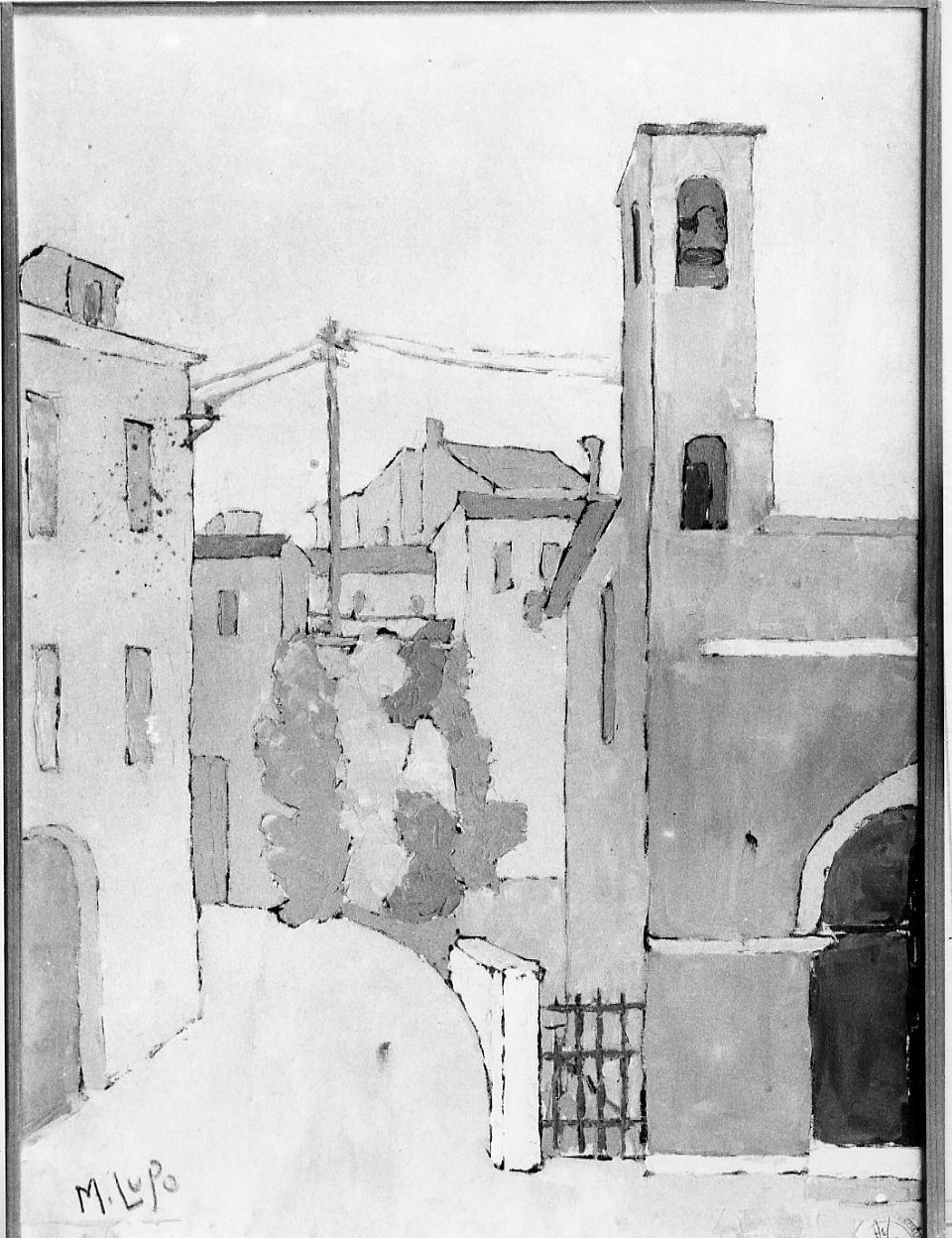 Piazza S. Gregorio, veduta di piazza San Gregorio (dipinto) di Lupo Mario (metà sec. XX)