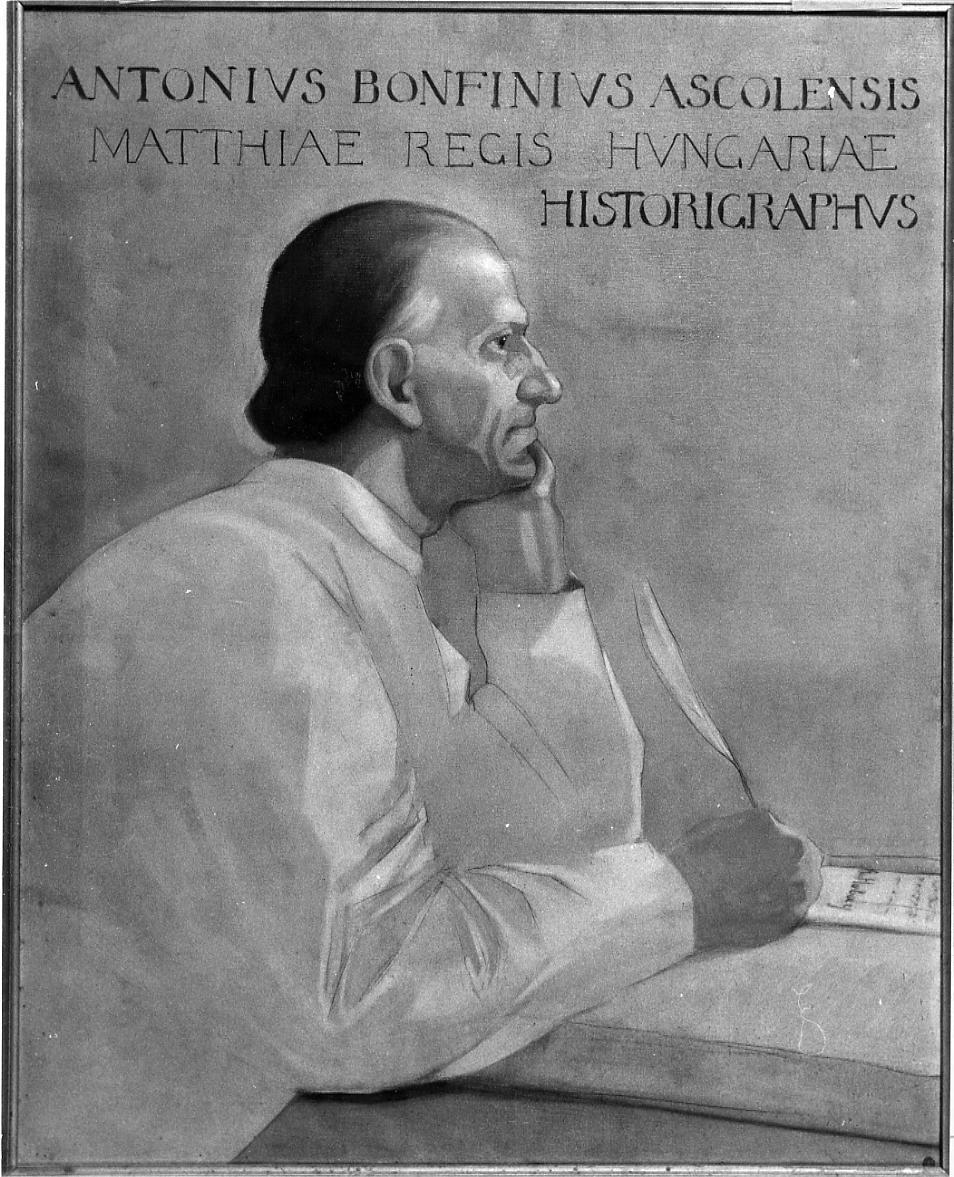 memoria di Antonio Bonfini, ritratto d'uomo (dipinto) di Hubay Anton von (sec. XX)