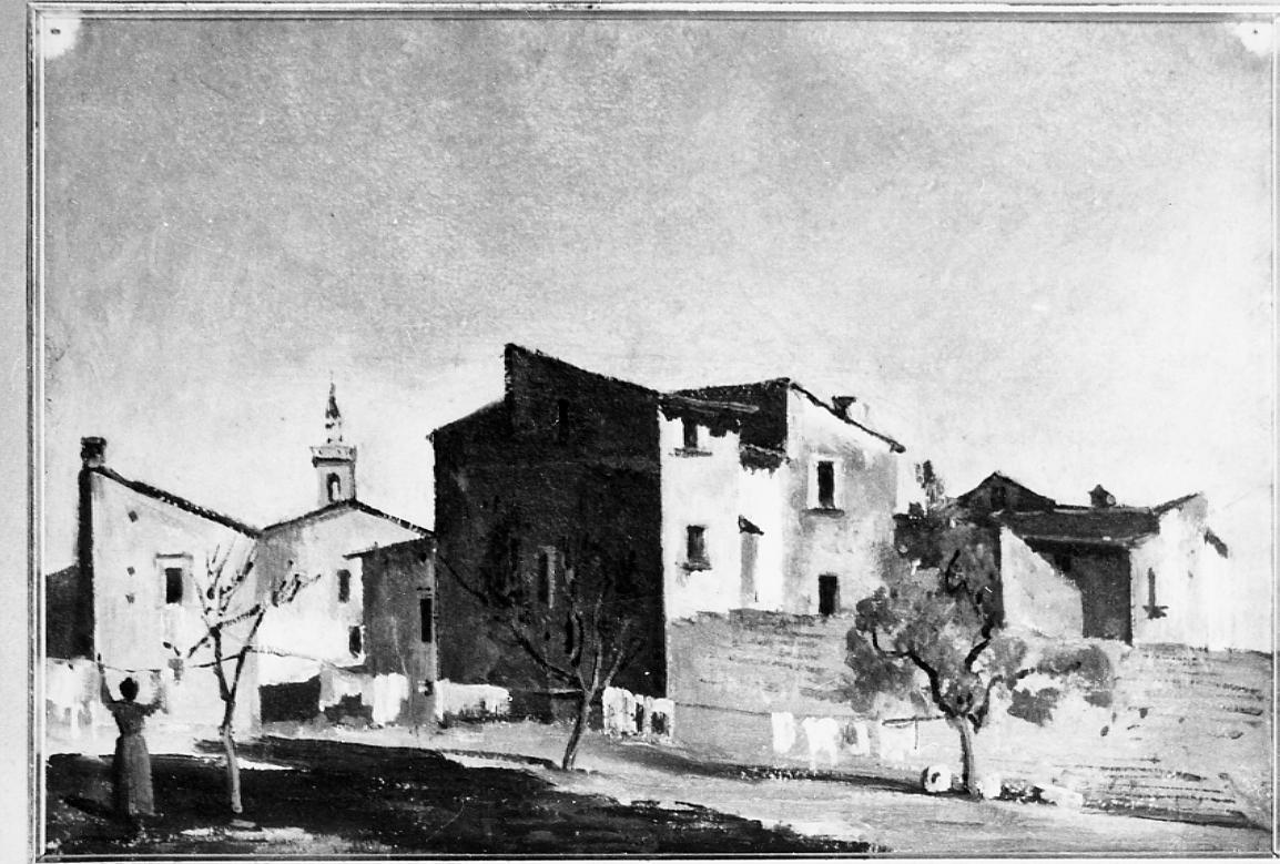 Le prime case della Piazzarola, veduta di Ascoli Piceno (dipinto) di Gabrielli Giulio (ultimo quarto sec. XIX)