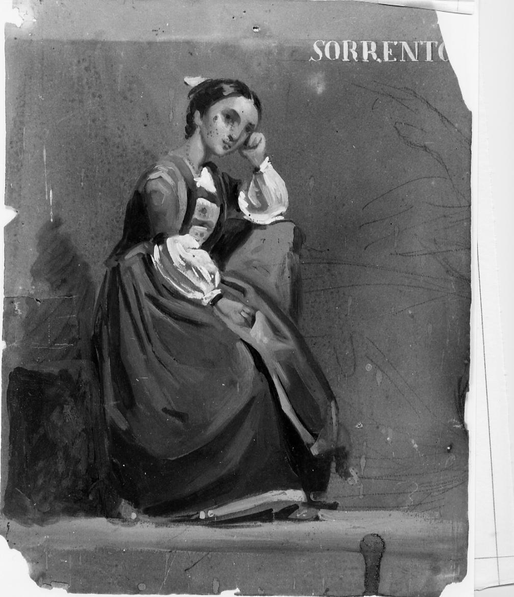 Sorrento, figura femminile con costume tipico di Sorrento (dipinto) di Gabrielli Giulio (ultimo quarto sec. XIX)