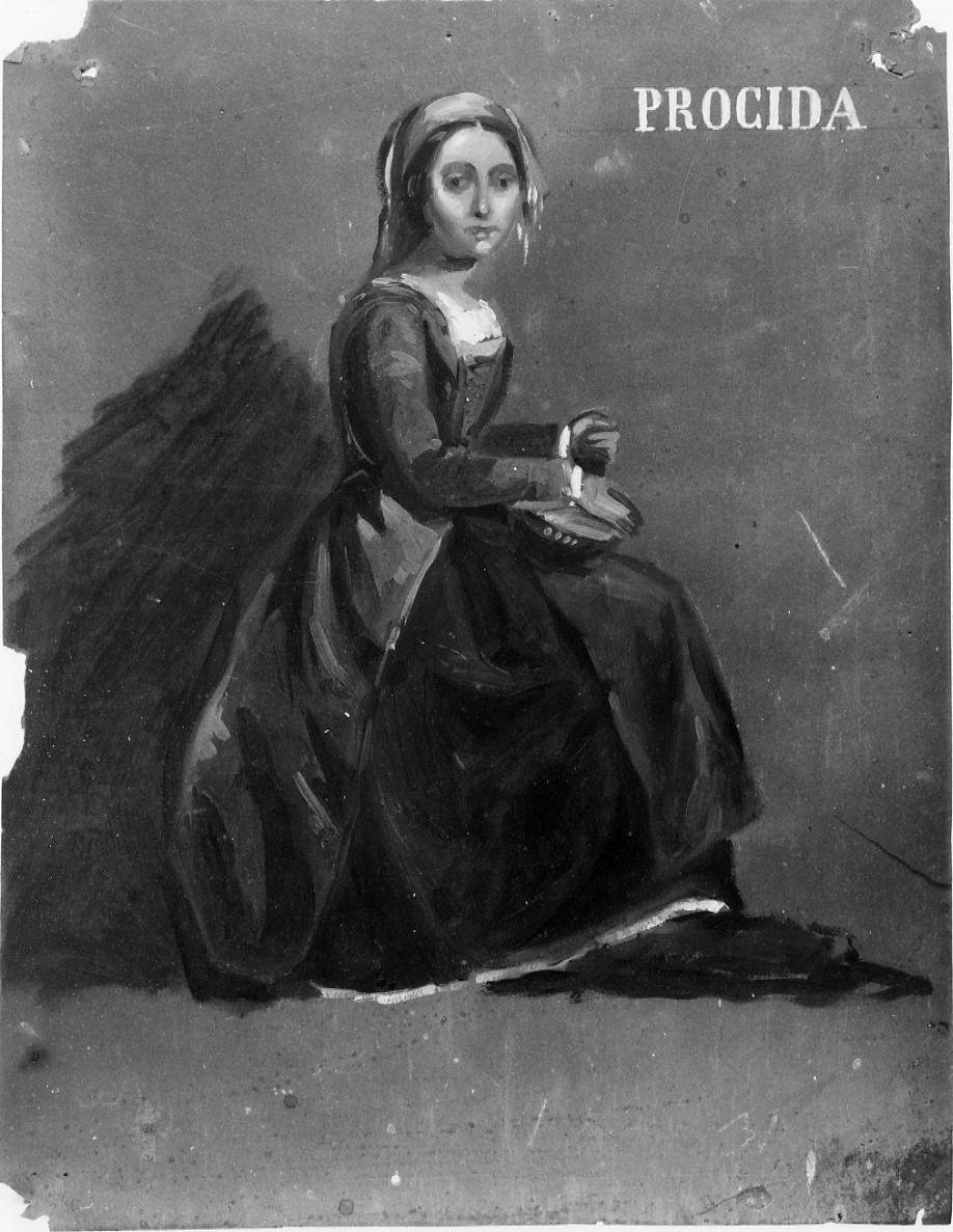 Procida, figura femminile con costume tipico di Procida (dipinto) di Gabrielli Giulio (ultimo quarto sec. XIX)