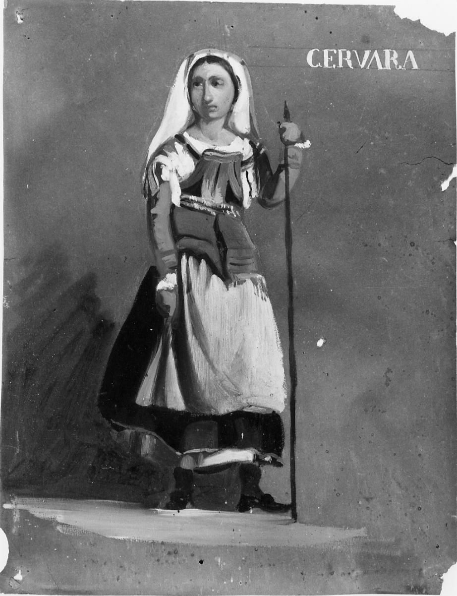 Cervara, figura femminile con costume tipico di Cervara (dipinto) di Gabrielli Giulio (ultimo quarto sec. XIX)