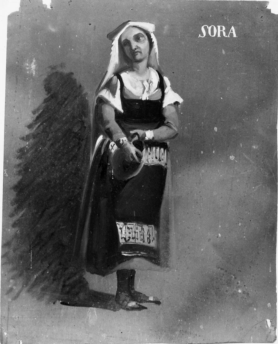 Sora, figura femminile con costume tipico della zona di Sora (dipinto) di Gabrielli Giulio (ultimo quarto sec. XIX)