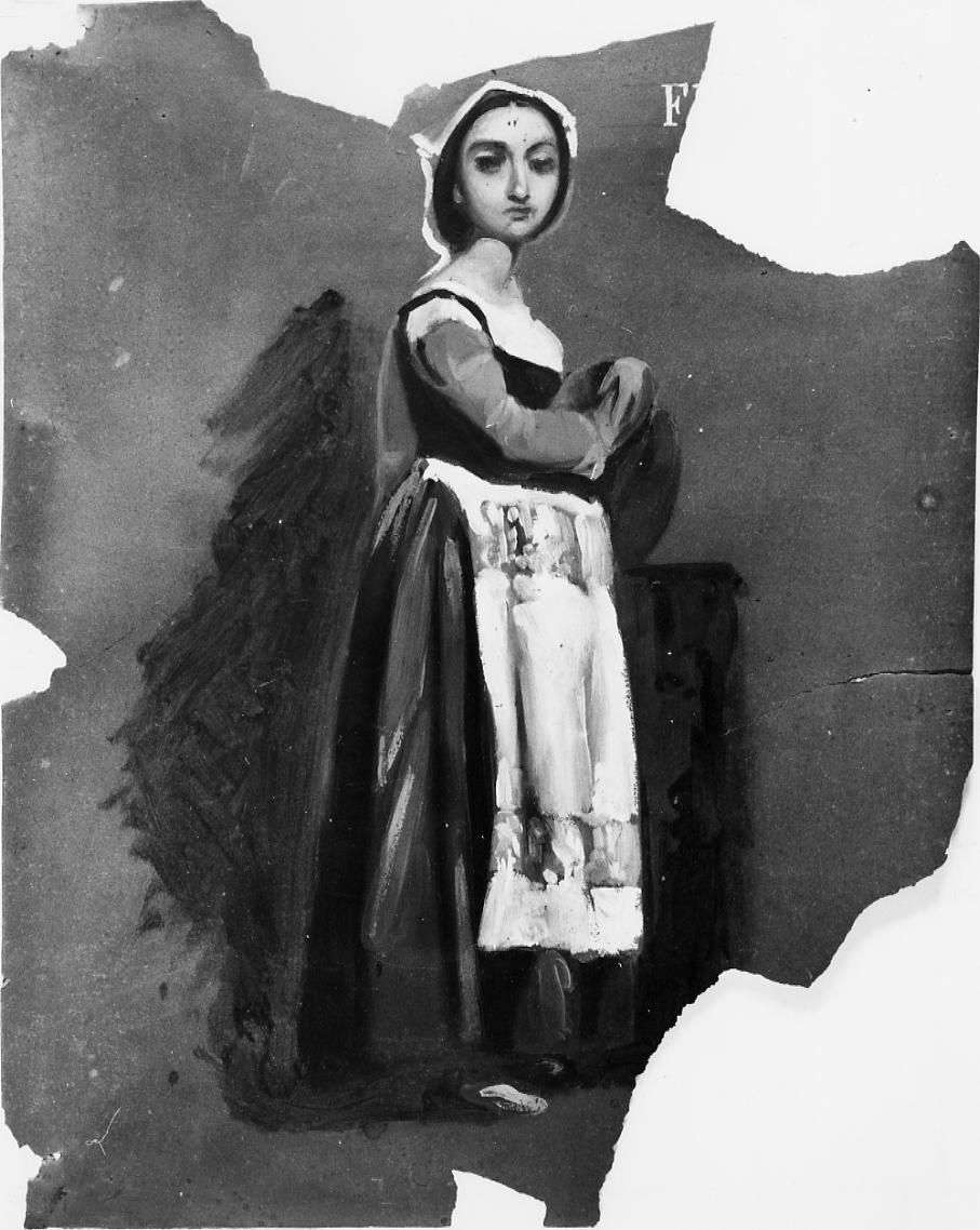 Donna in costume, figura femminile in costume (dipinto) di Gabrielli Giulio (terzo quarto sec. XIX)