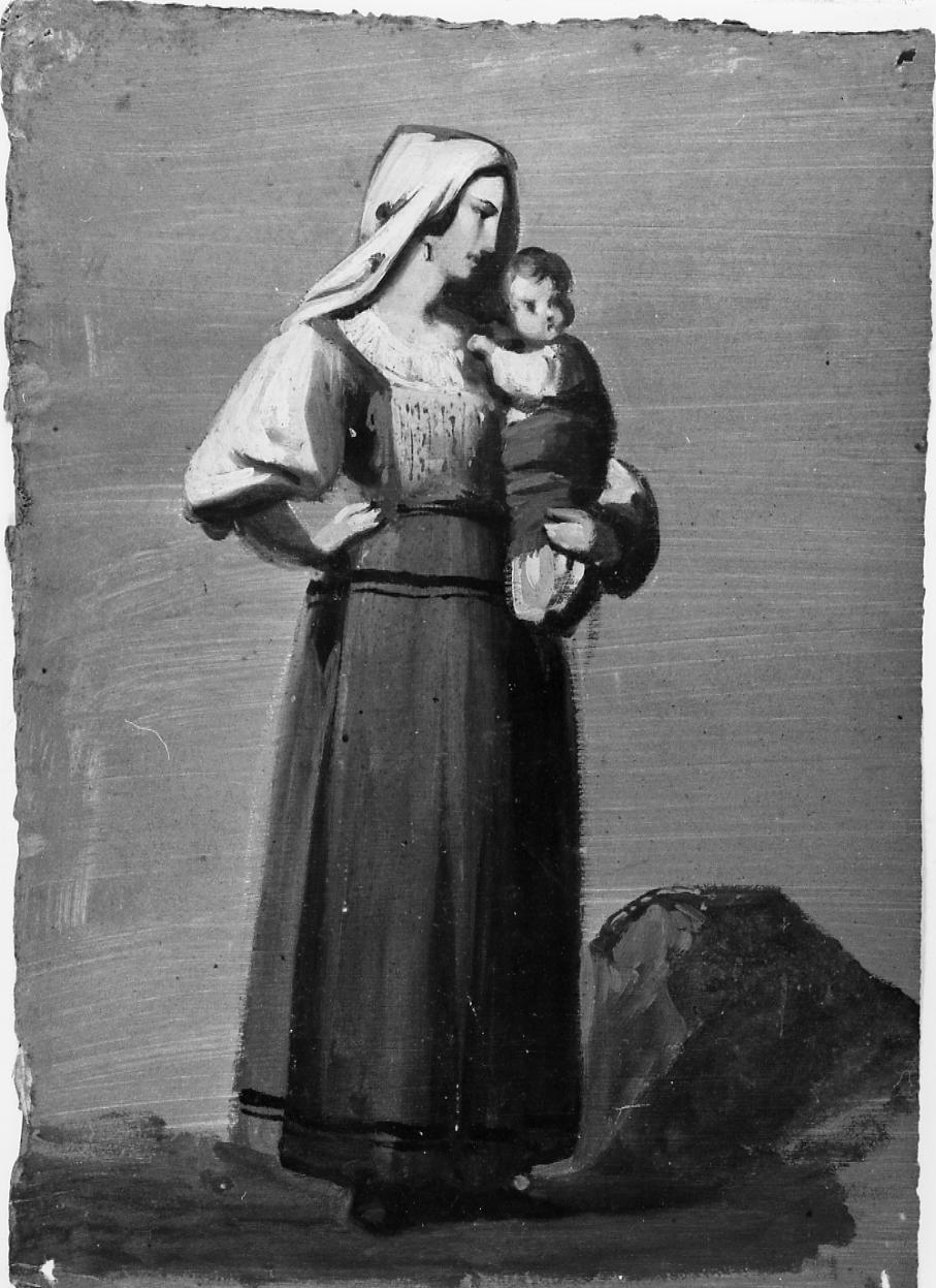 Donna con bambino, figura femminile con bambino (dipinto) di Gabrielli Giulio (seconda metà sec. XIX)