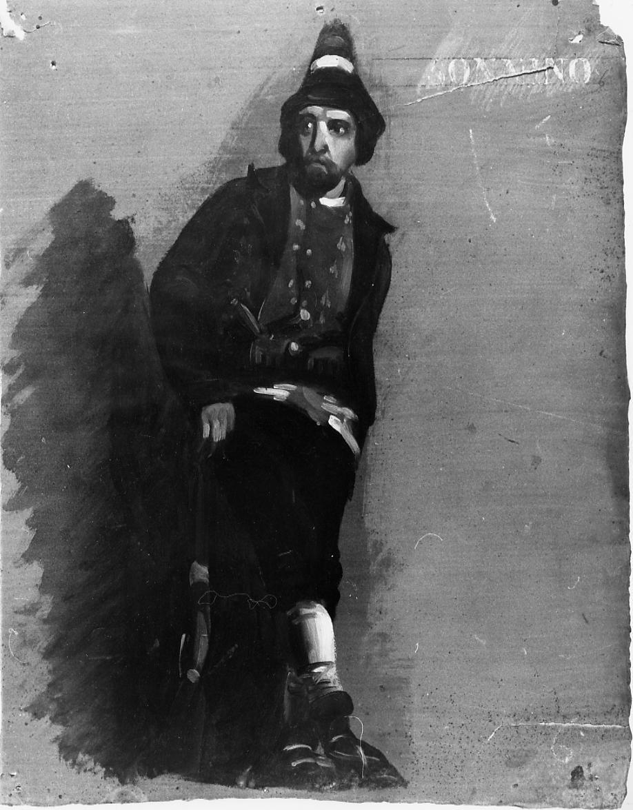 Sonnino, figura maschile con costume tipico della zona di Sonnino (dipinto) di Gabrielli Giulio (seconda metà sec. XIX)