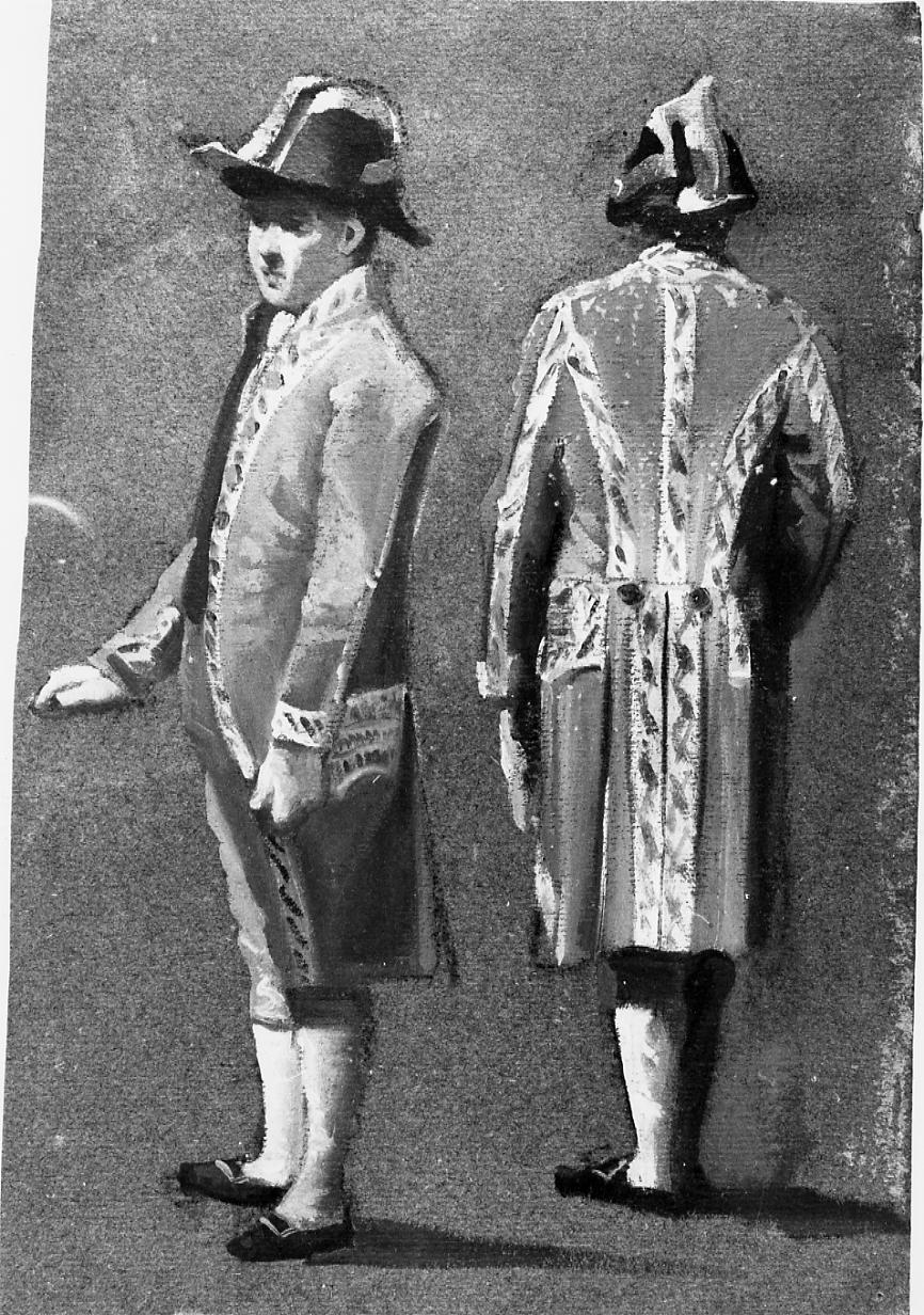 Valletti, figure maschili in abito da valletto (dipinto) di Gabrielli Giulio (seconda metà sec. XIX)