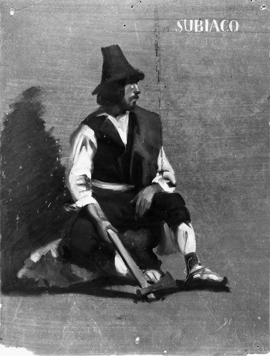 Subiaco, figura maschile con costume tipico della zona di Subiaco (dipinto) di Gabrielli Giulio (seconda metà sec. XIX)