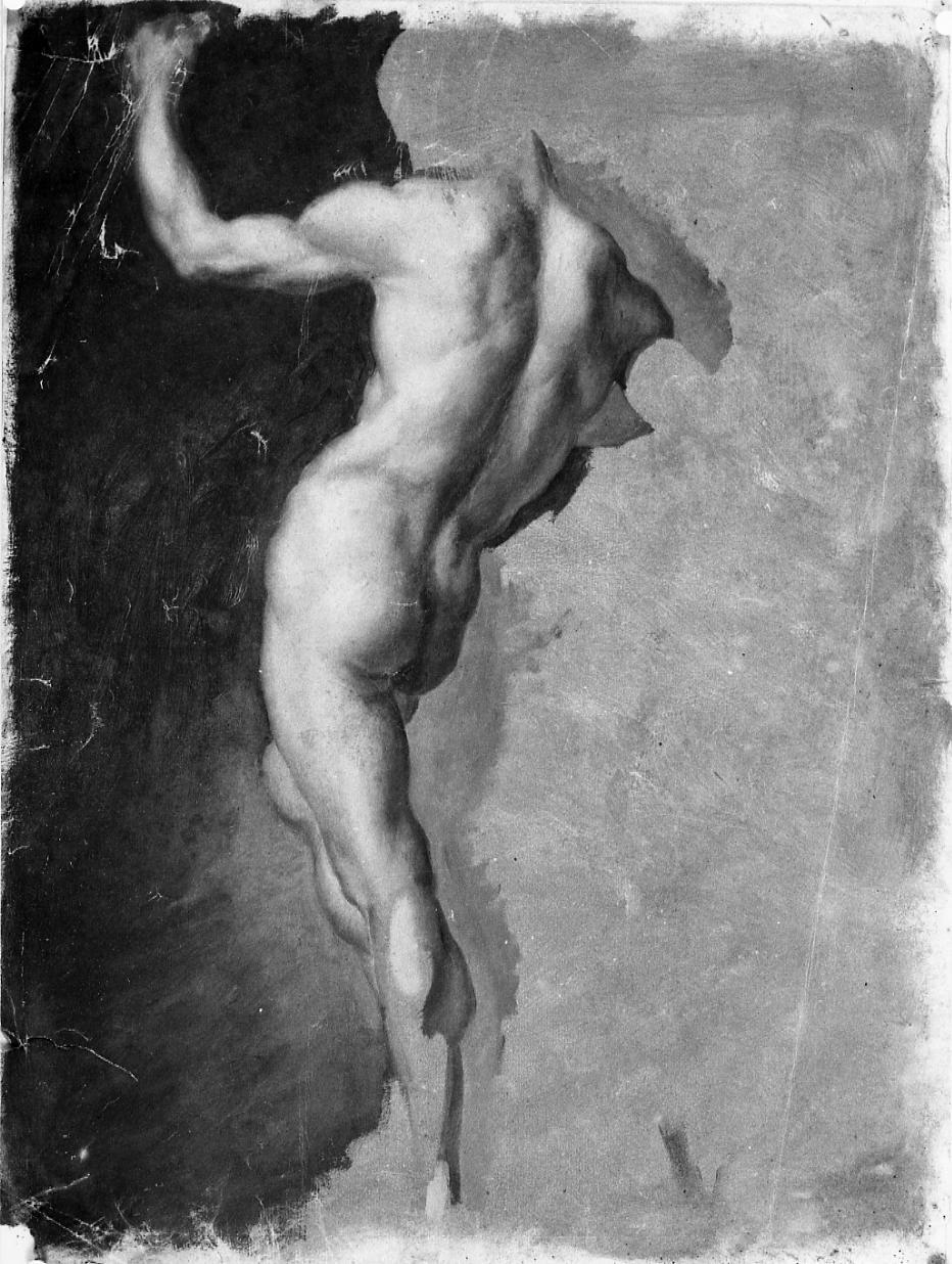 figura maschile nuda di schena e figura maschile nuda seduta (dipinto) di Gabrielli Giulio (seconda metà sec. XIX)