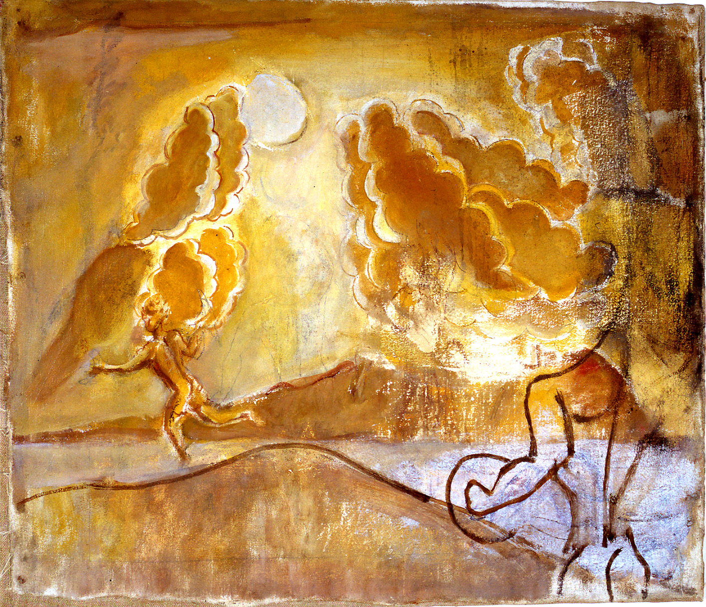Arcangelo, paesaggio con figure (dipinto) di Licini Osvaldo (sec. XX)
