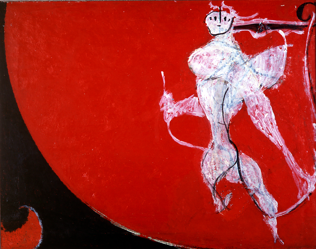 Angelo ribelle su fondo rosso scuro, angelo (dipinto) di Licini Osvaldo (sec. XX)