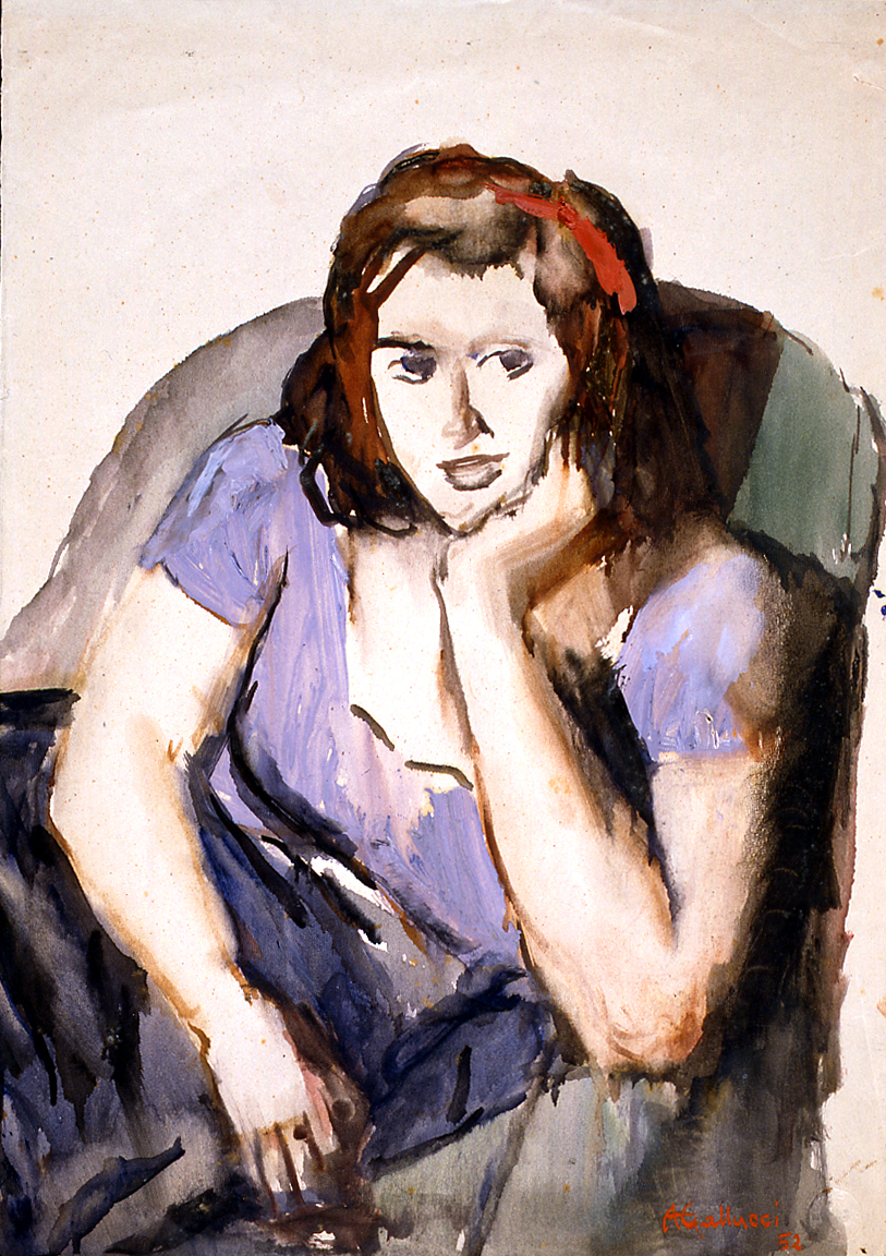 figura femminile seduta (dipinto) di Gallucci Alessandro (sec. XX)