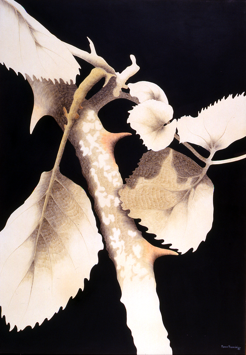 ramo con foglie (dipinto) di Francini Franco (sec. XX)