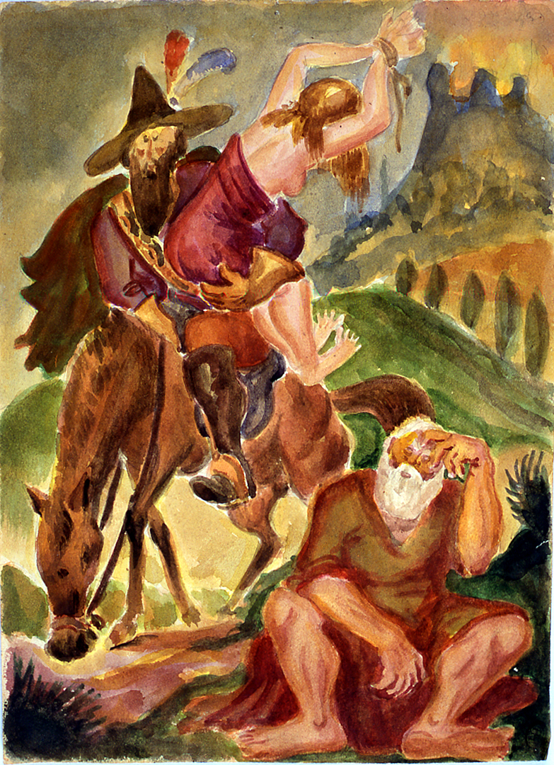 rapimento di una donna (dipinto) di Ercolani Ernesto (sec. XX)