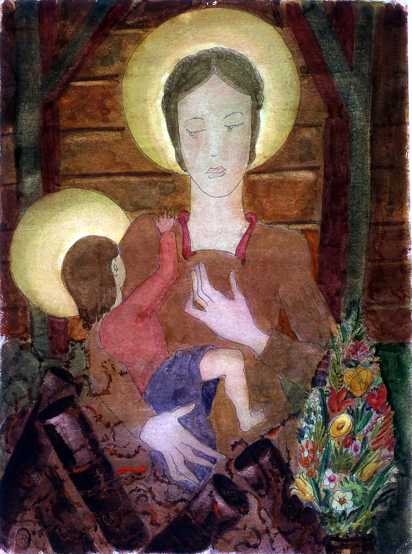 Madonna con Bambino (dipinto) di Ercolani Ernesto (sec. XX)