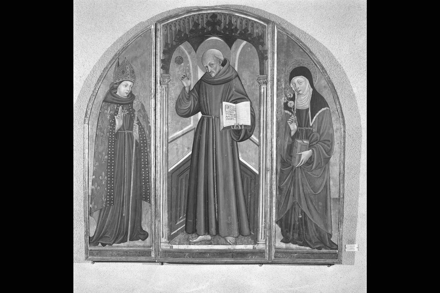 San Ludovico di Tolosa, San Bernardino da Siena, Santa Chiara (dipinto) di Giovanni da Gaeta (metà sec. XV)