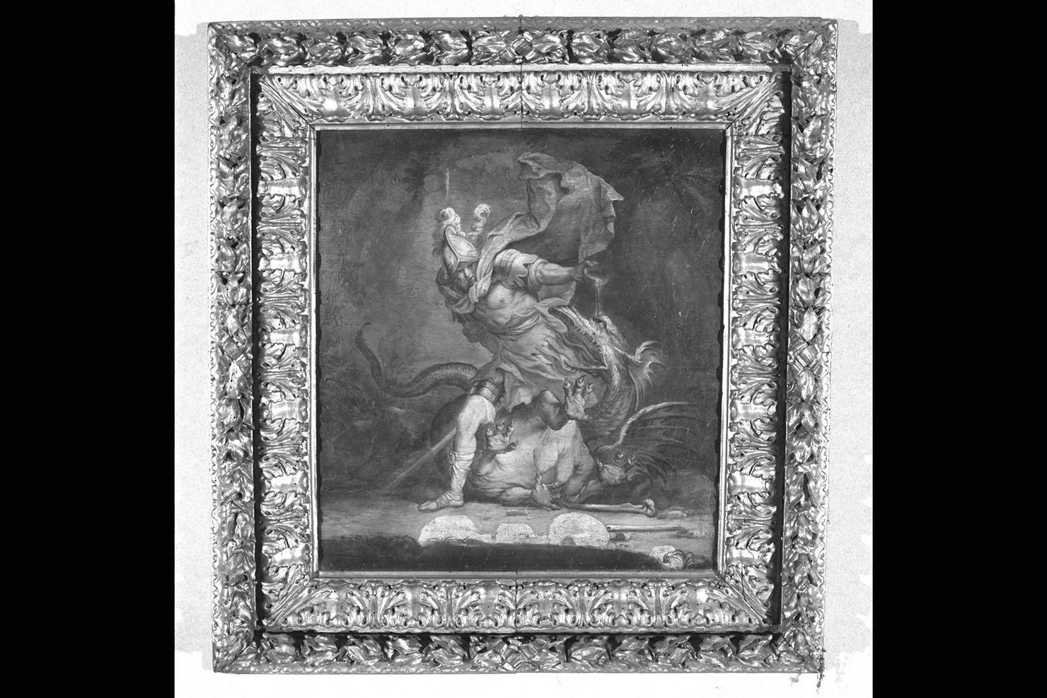 Giasone combatte contro il drago (dipinto) di Rosa Salvator (maniera) (sec. XVII)