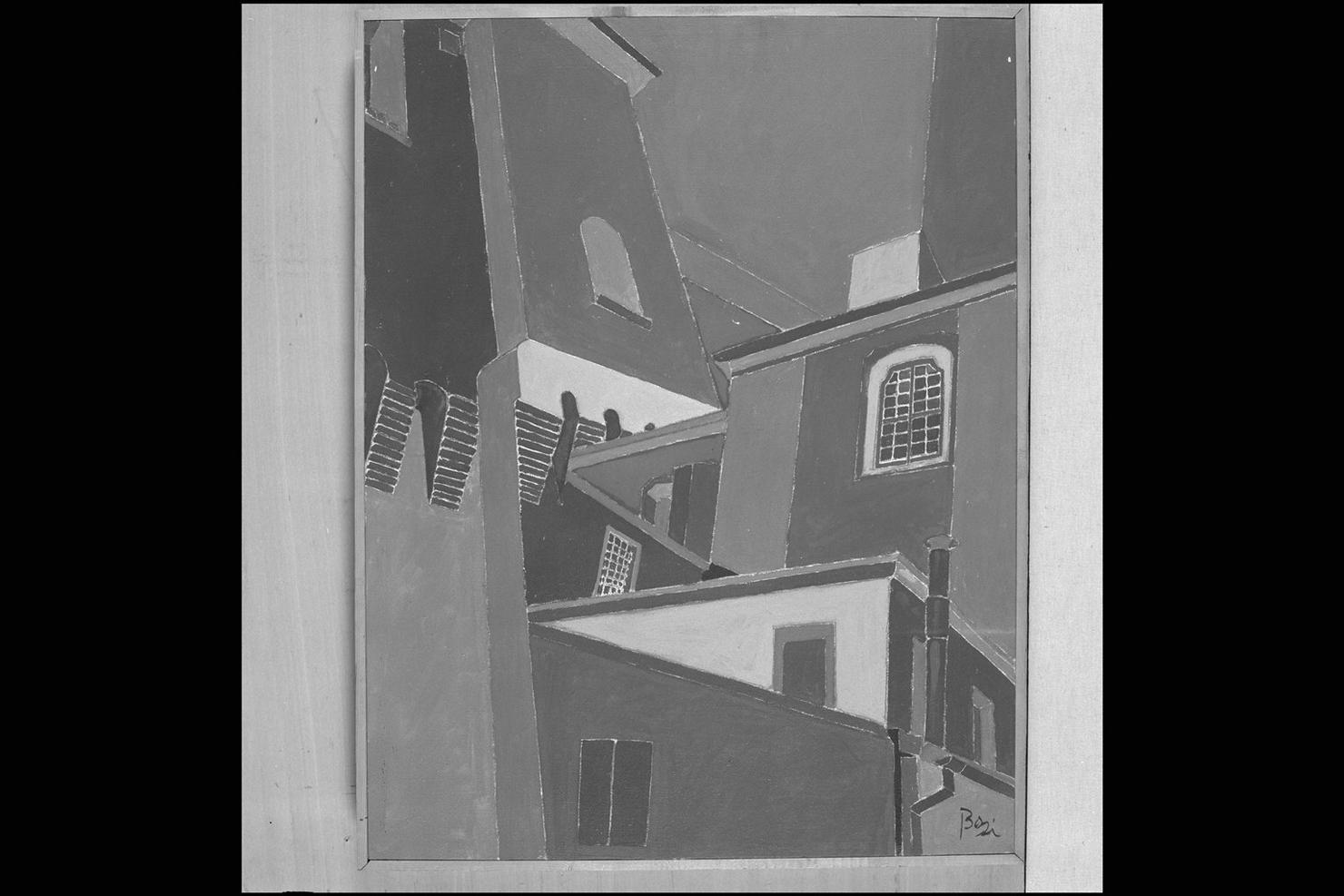 Architetture di Jesi, veduta urbana (dipinto) di Bosi Bernardo (terzo quarto sec. XX)