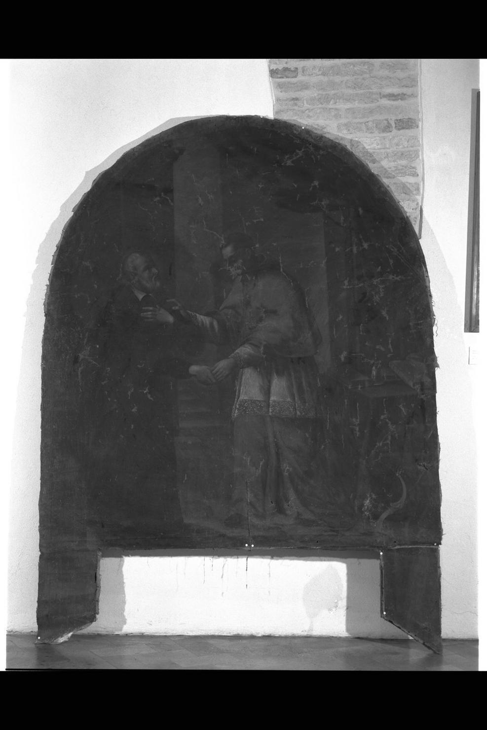 San Filippo Neri incontra San Carlo Borromeo (dipinto) di Guiducci Domenico (attribuito) (sec. XVII)