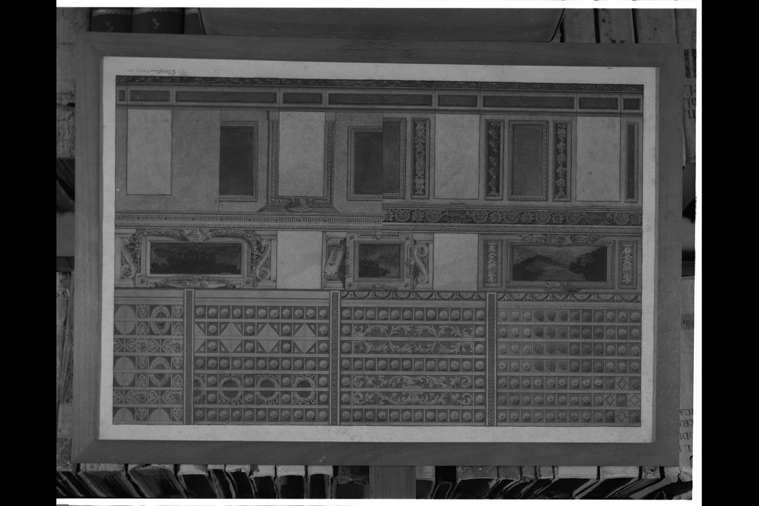 allegoria della Giustizia con motivi architettonici, geometrici e vegetali (dipinto) di Giorgetti Guelfo (sec. XX)