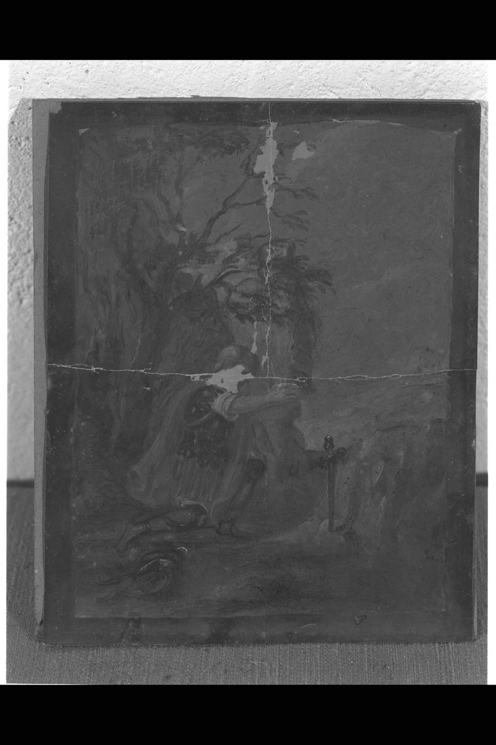 Artù estrae la spada Excalibur dalla roccia (dipinto) - ambito italiano (fine/inizio secc. XIX/ XX)