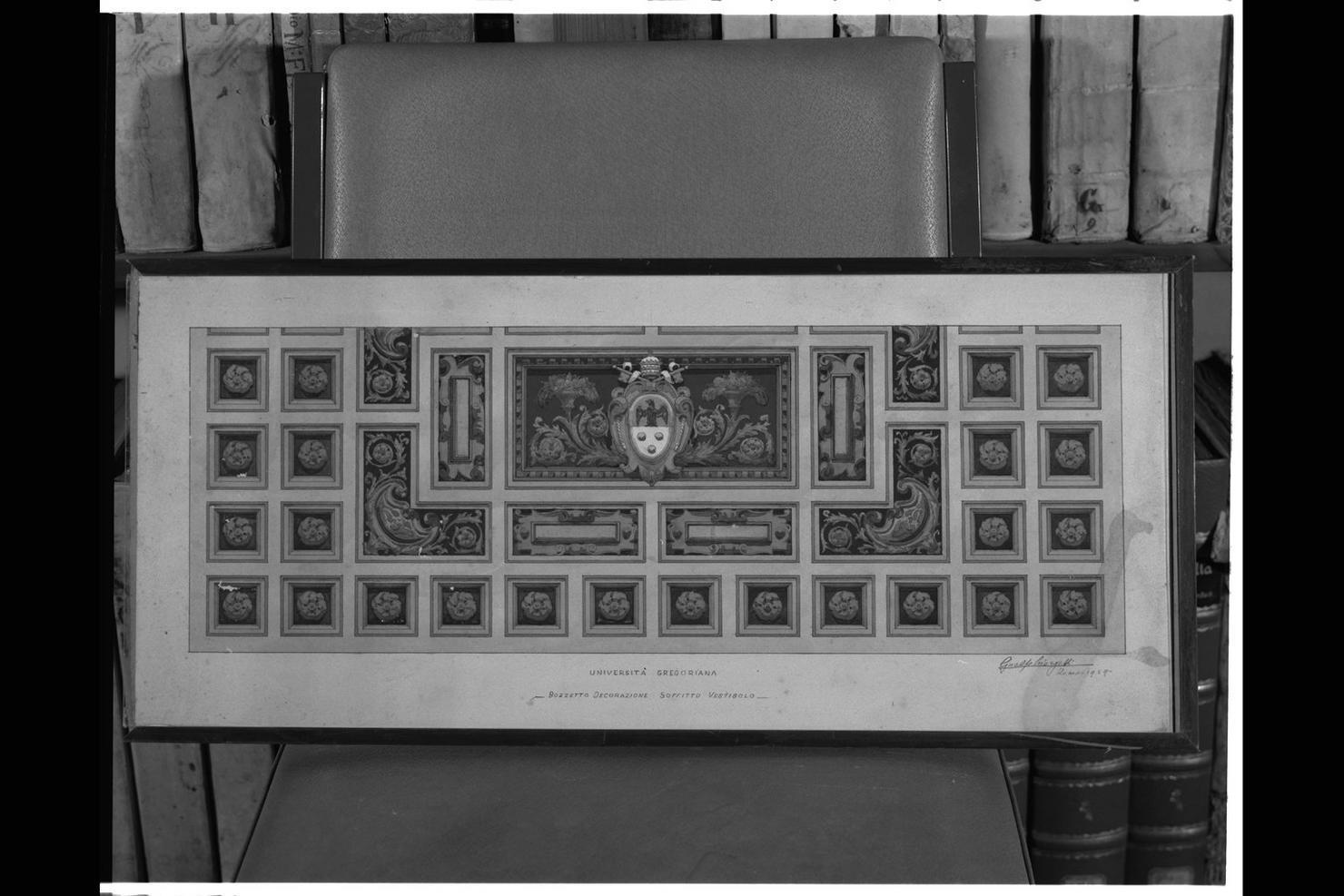 allegoria della Pace con motivi decorativi architettonici, geometrici e vegetali (dipinto, serie) di Giorgetti Guelfo (sec. XX)