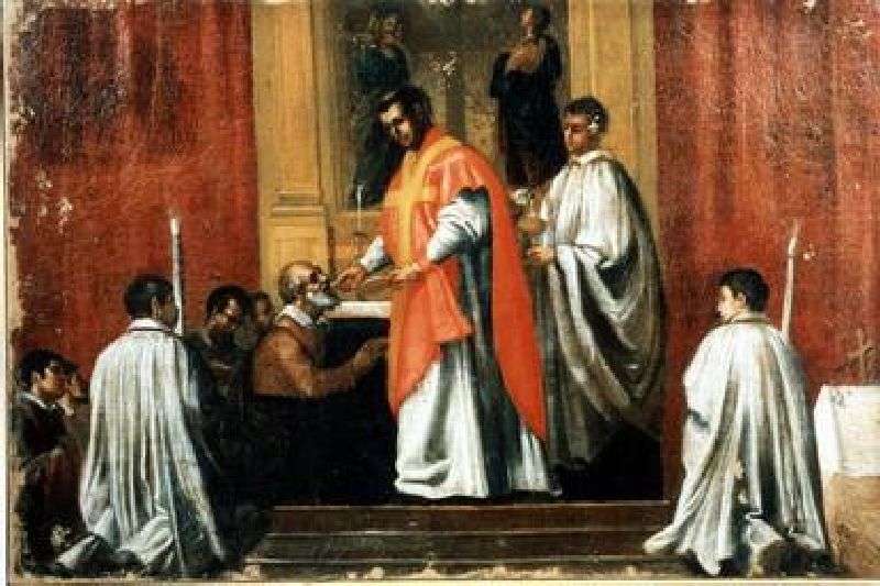 comunione di San Filippo Neri (dipinto) - ambito marchigiano (primo quarto sec. XVIII)