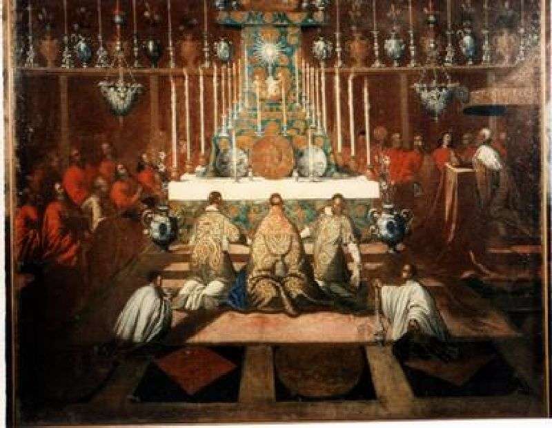 adorazione dell'Eucarestia in San Marco (dipinto) - ambito veneto (primo quarto sec. XVIII)