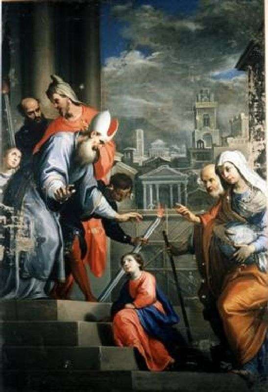 presentazione di Maria Vergine al tempio (dipinto) - ambito marchigiano (sec. XVII)