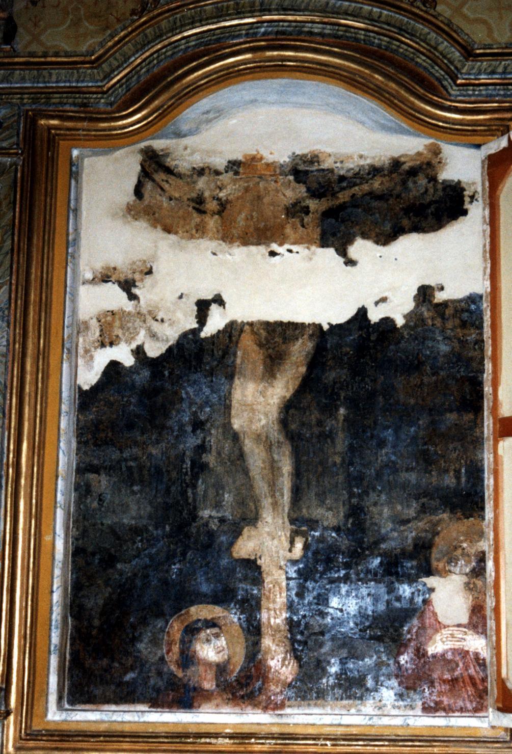 crocifissione di Cristo con la Madonna e San Giovanni Evangelista (dipinto, elemento d'insieme) - ambito marchigiano (inizio sec. XIV)