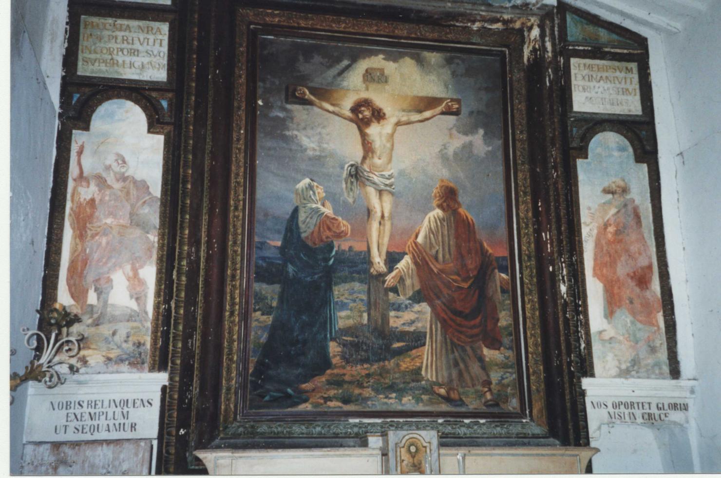 crocifissione di Cristo con la Madonna, San Giovanni Evangelista (dipinto, elemento d'insieme) - ambito marchigiano (sec. XIX)