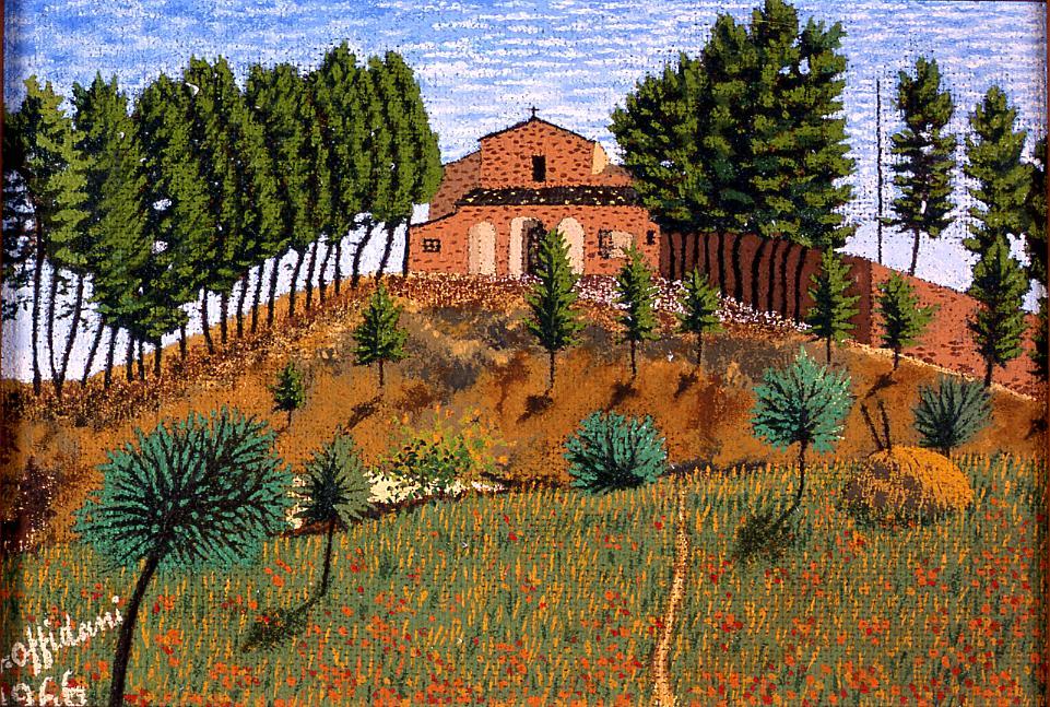 Sant'Elpidio a Mare: chiesa dei Cappuccini, veduta della chiesa dei Cappuccini a Sant'Elpidio a Mare (dipinto) di Offidani Germano (sec. XX)