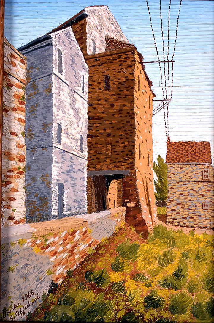 Sant'Elpidio a Mare: via dei Torrioni, veduta di via dei Torrioni a Sant'Elpidio a Mare (dipinto) di Offidani Germano (sec. XX)
