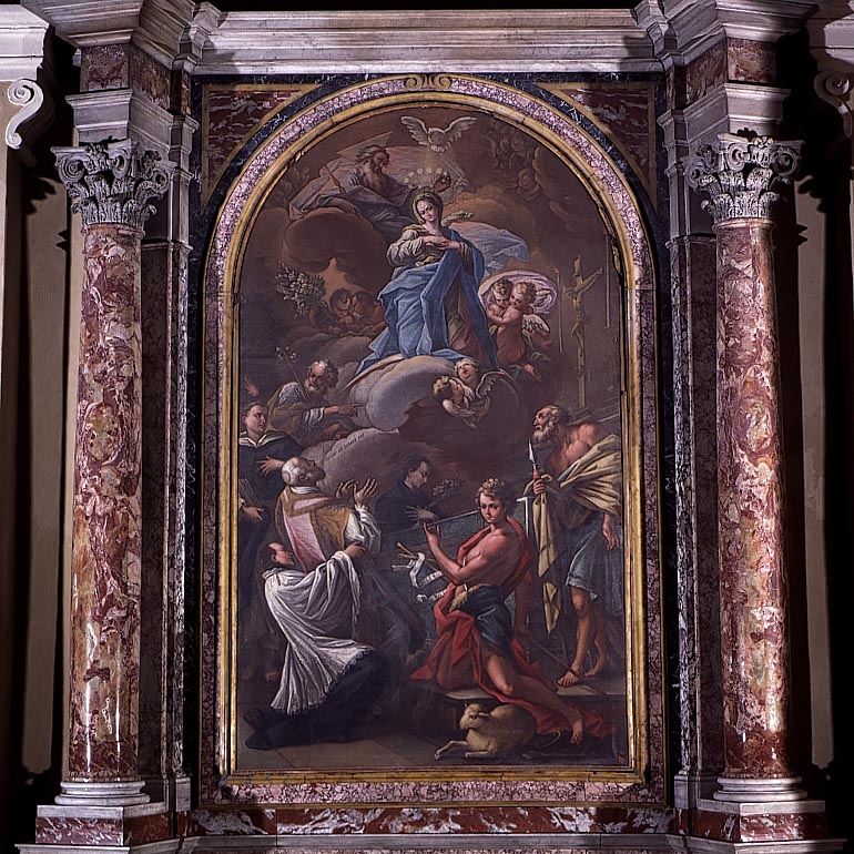 Incoronazione della Vergine con San Giuseppe; San Vincenzo Ferrer; Sant'Andrea d'Avila; San Luigi; San Giovanni Battista e San Girolamo (dipinto) di Ricci Filippo (metà sec. XVIII)